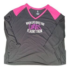 Women's B Active Plus Size Vneck L/S Tshirt Gym Workout Sz 26/28 Black/Pink